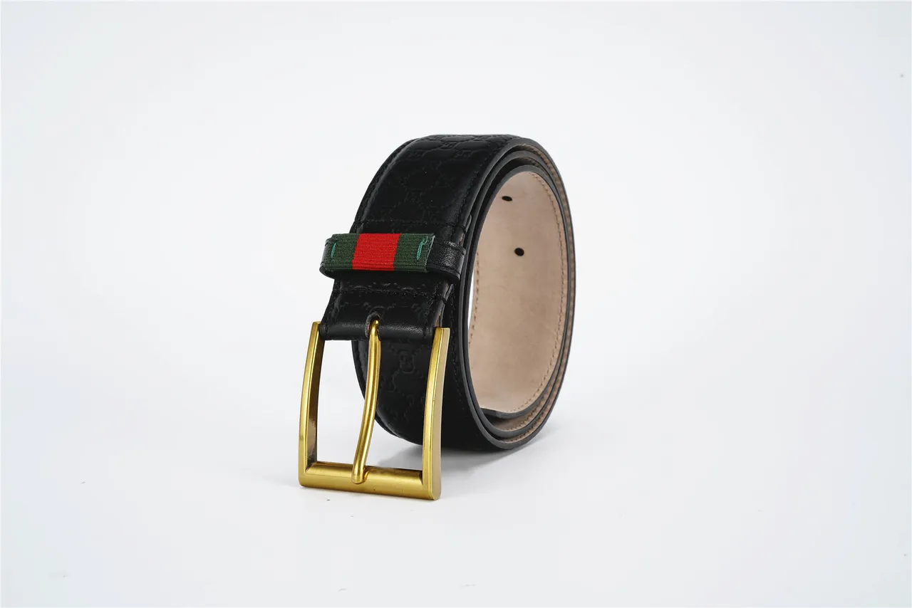 Gucci Ophidia Black Gold Embossed GG Monogram Rectangular Buckle Leather Belt 7