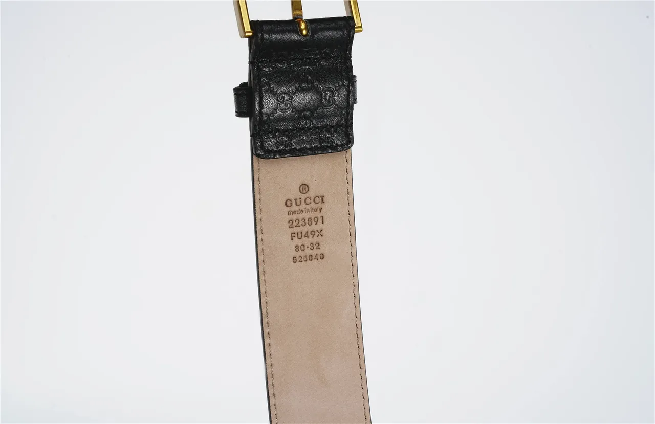 Gucci Ophidia Black Gold Embossed GG Monogram Rectangular Buckle Leather Belt 8