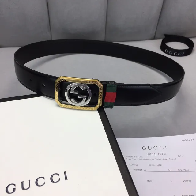 Gucci Ophidia Black Gold Octagonal Buckle Interlocking G Logo Leather Belt 1