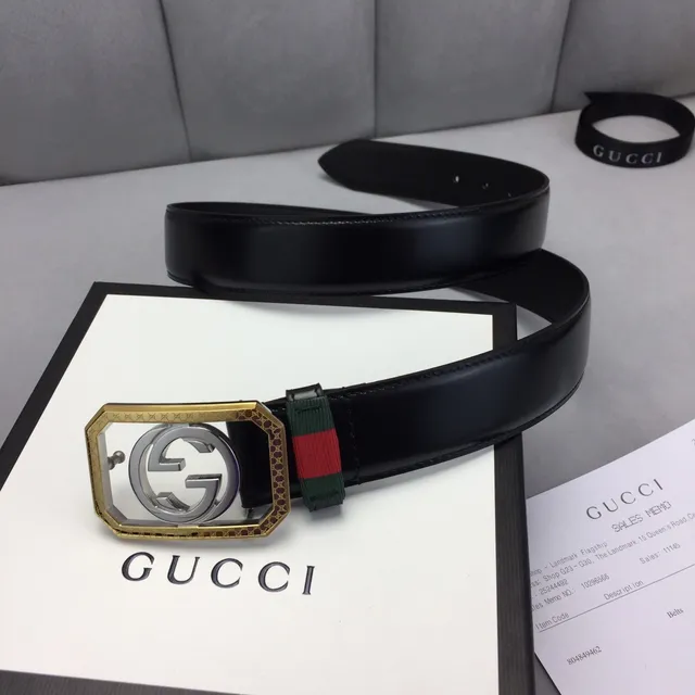 Gucci Ophidia Black Gold Octagonal Buckle Interlocking G Logo Leather Belt 2