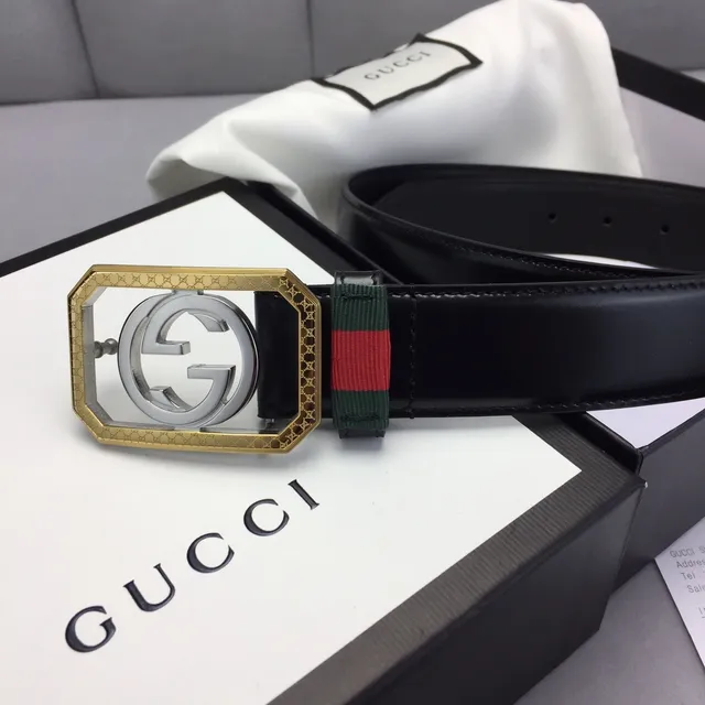 Gucci Ophidia Black Gold Octagonal Buckle Interlocking G Logo Leather Belt 3