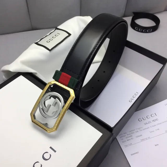 Gucci Ophidia Black Gold Octagonal Buckle Interlocking G Logo Leather Belt 4