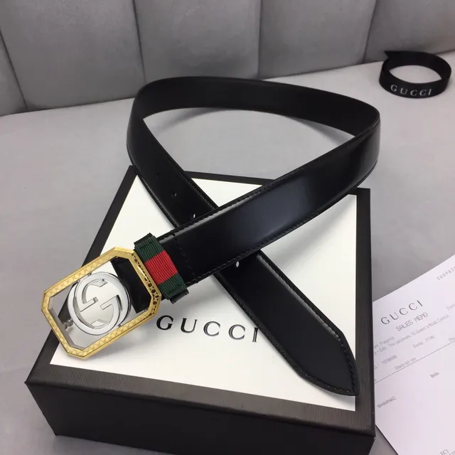 Gucci Ophidia Black Gold Octagonal Buckle Interlocking G Logo Leather Belt 6