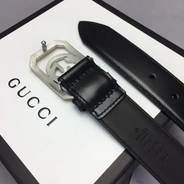 Gucci Ophidia Black Gold Octagonal Buckle Interlocking G Logo Leather Belt 8