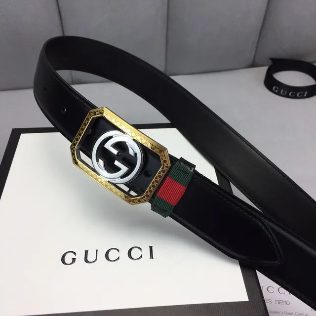 Gucci Ophidia Black Gold Octagonal Buckle Interlocking G Logo Leather Belt 9