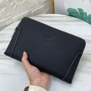 Gucci Ophidia Black Pebbled Leather Envelope Clutch