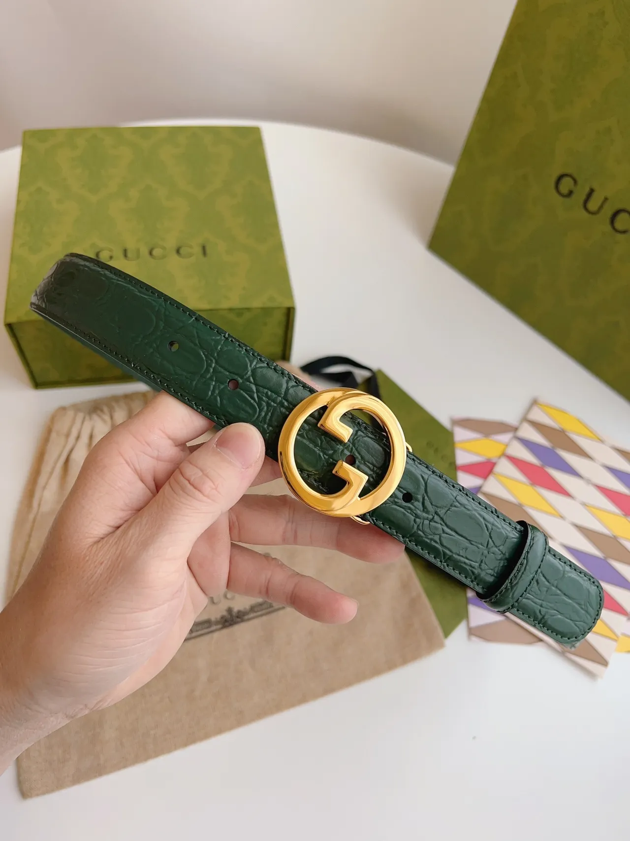 Gucci Ophidia Green Croc-Embossed Leather Belt 2