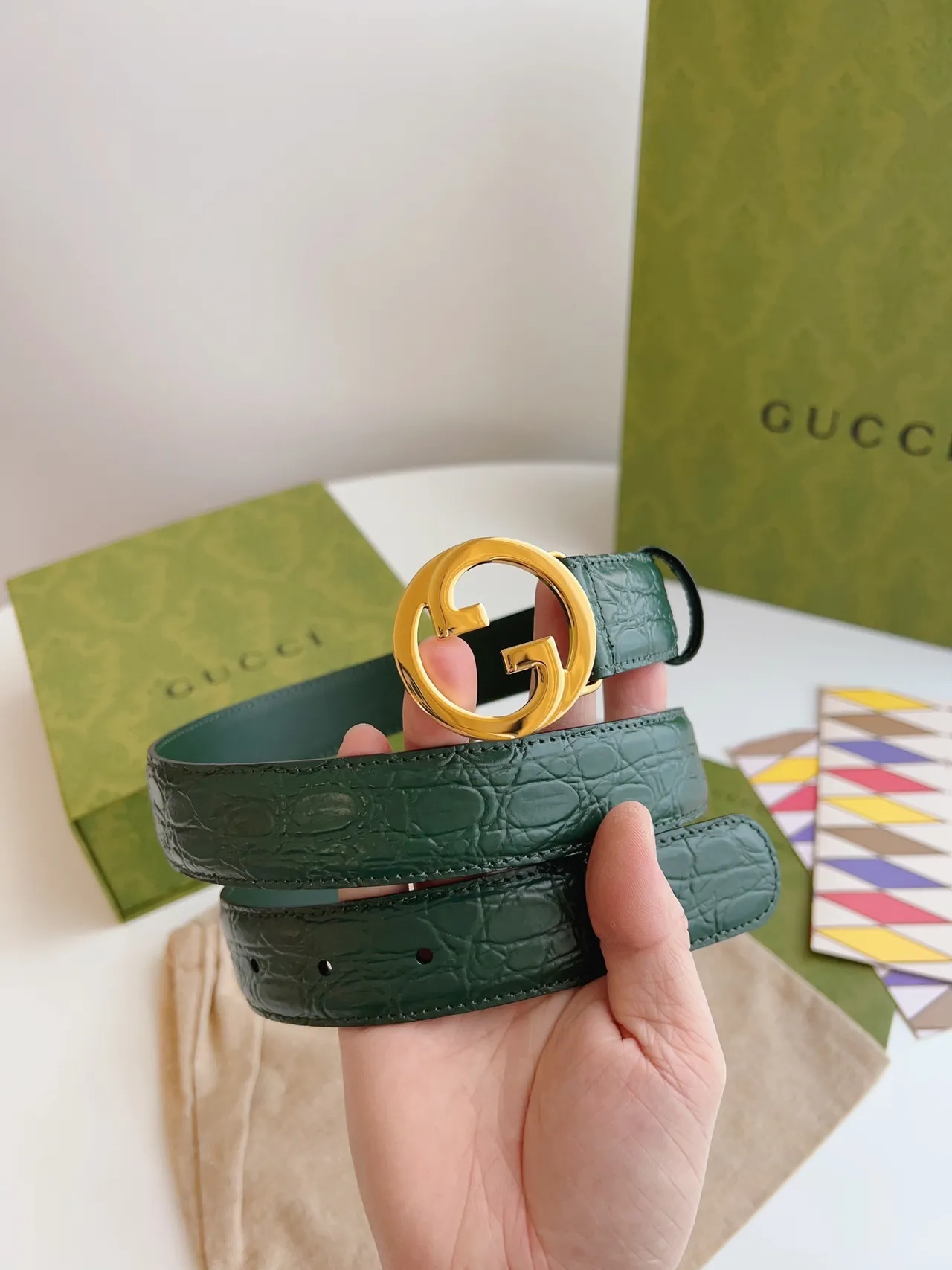 Gucci Ophidia Green Croc-Embossed Leather Belt 3