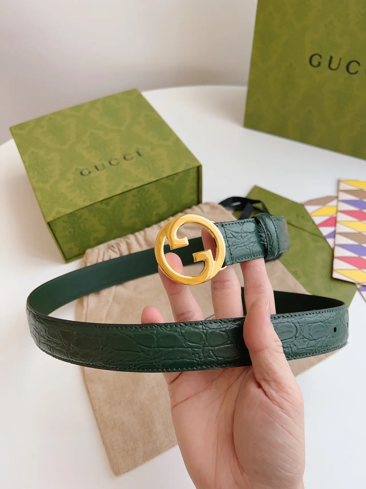 Gucci Ophidia Green Croc-Embossed Leather Belt 4