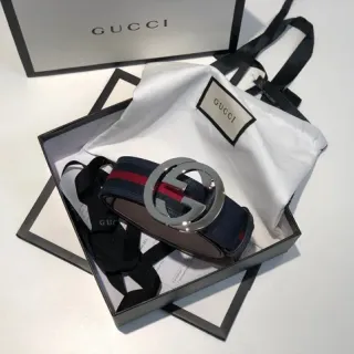 Gucci Ophidia Navy Red Interlocking G Buckle Silver-Tone Hardware Leather Belt
