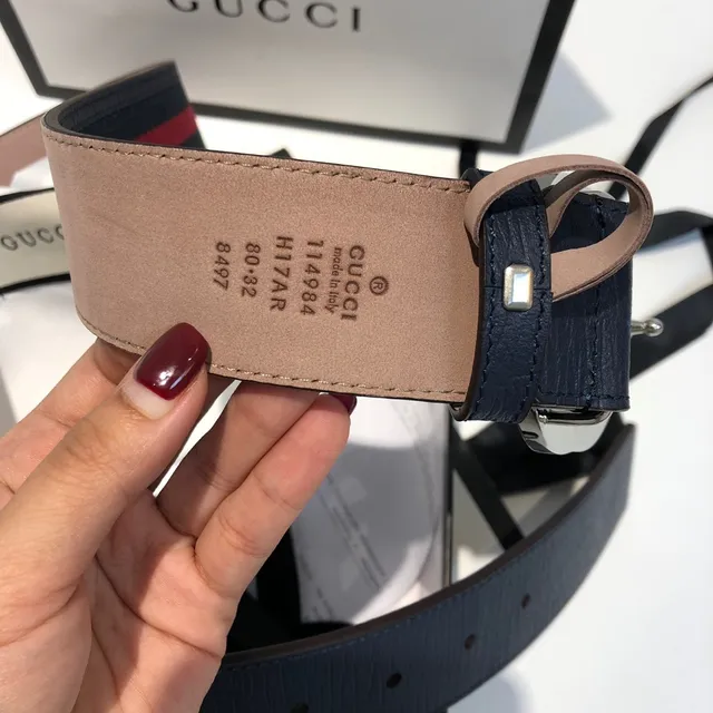 Gucci Ophidia Navy Red Interlocking G Buckle Silver-Tone Hardware Leather Belt 2