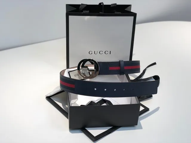 Gucci Ophidia Navy Red Interlocking G Buckle Silver-Tone Hardware Leather Belt 4