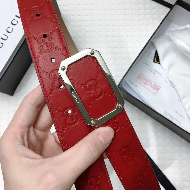Gucci Ophidia Red Embossed GG Leather Belt 3