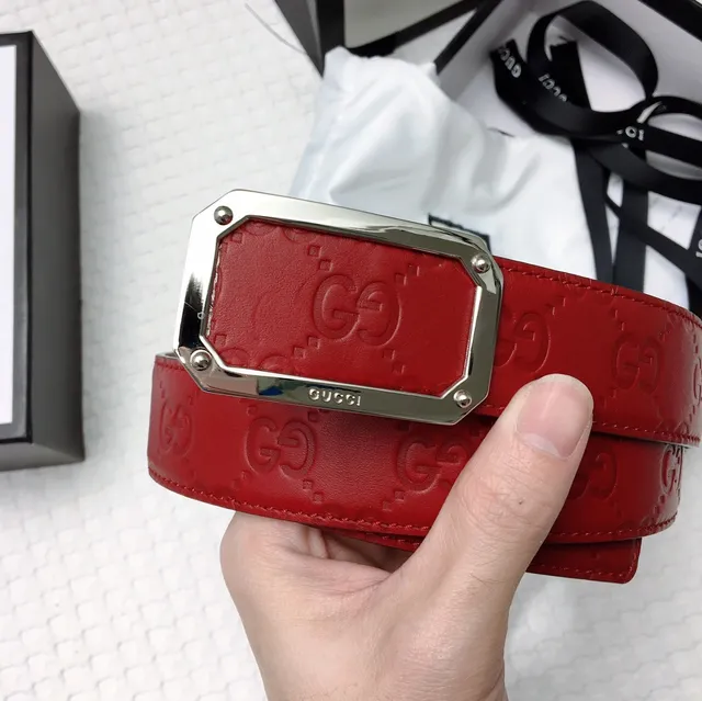 Gucci Ophidia Red Embossed GG Leather Belt 5