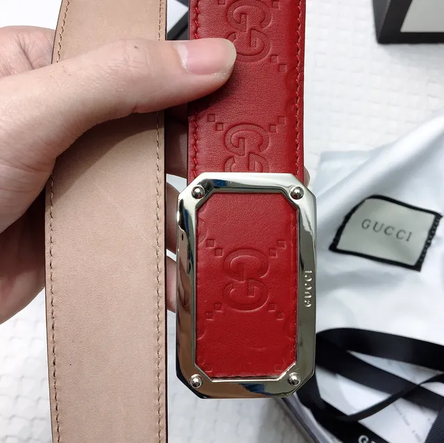Gucci Ophidia Red Embossed GG Leather Belt 6