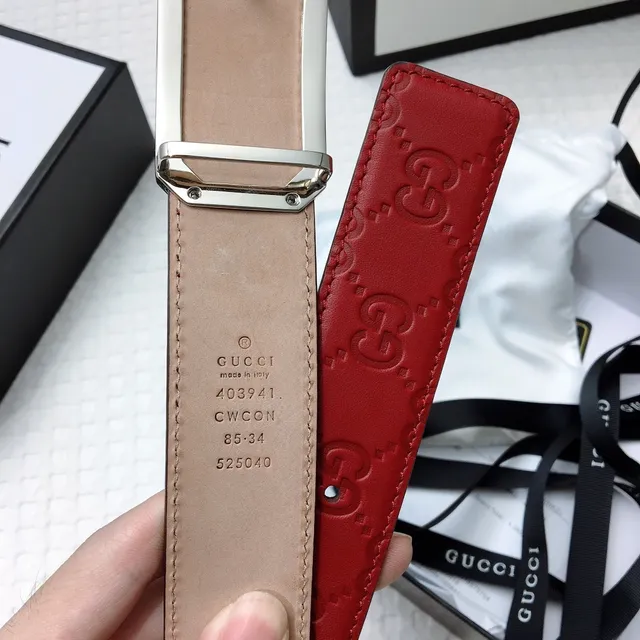 Gucci Ophidia Red Embossed GG Leather Belt 7