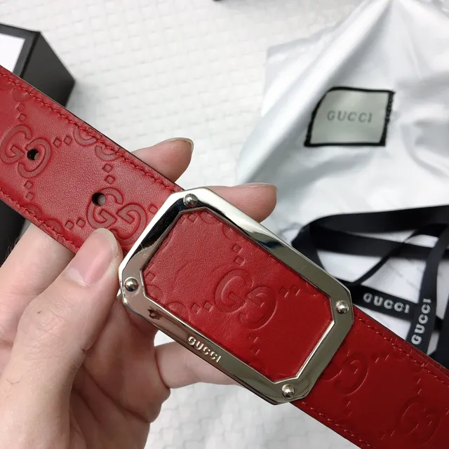 Gucci Ophidia Red Embossed GG Leather Belt 8