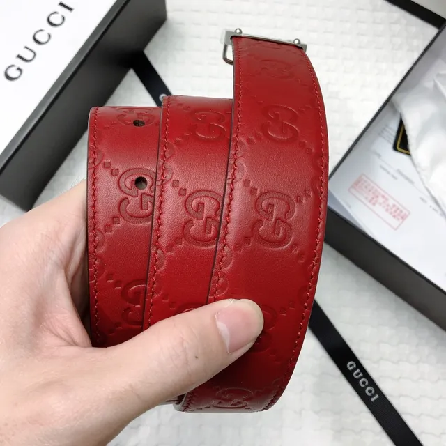 Gucci Ophidia Red Embossed GG Leather Belt 9