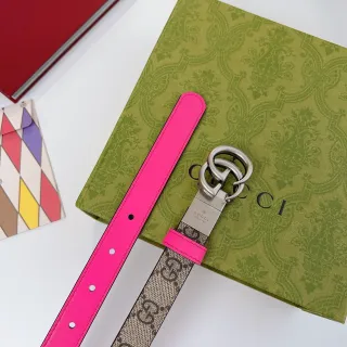 Gucci Ophidia Reversible Pink and GG Web Leather Belt