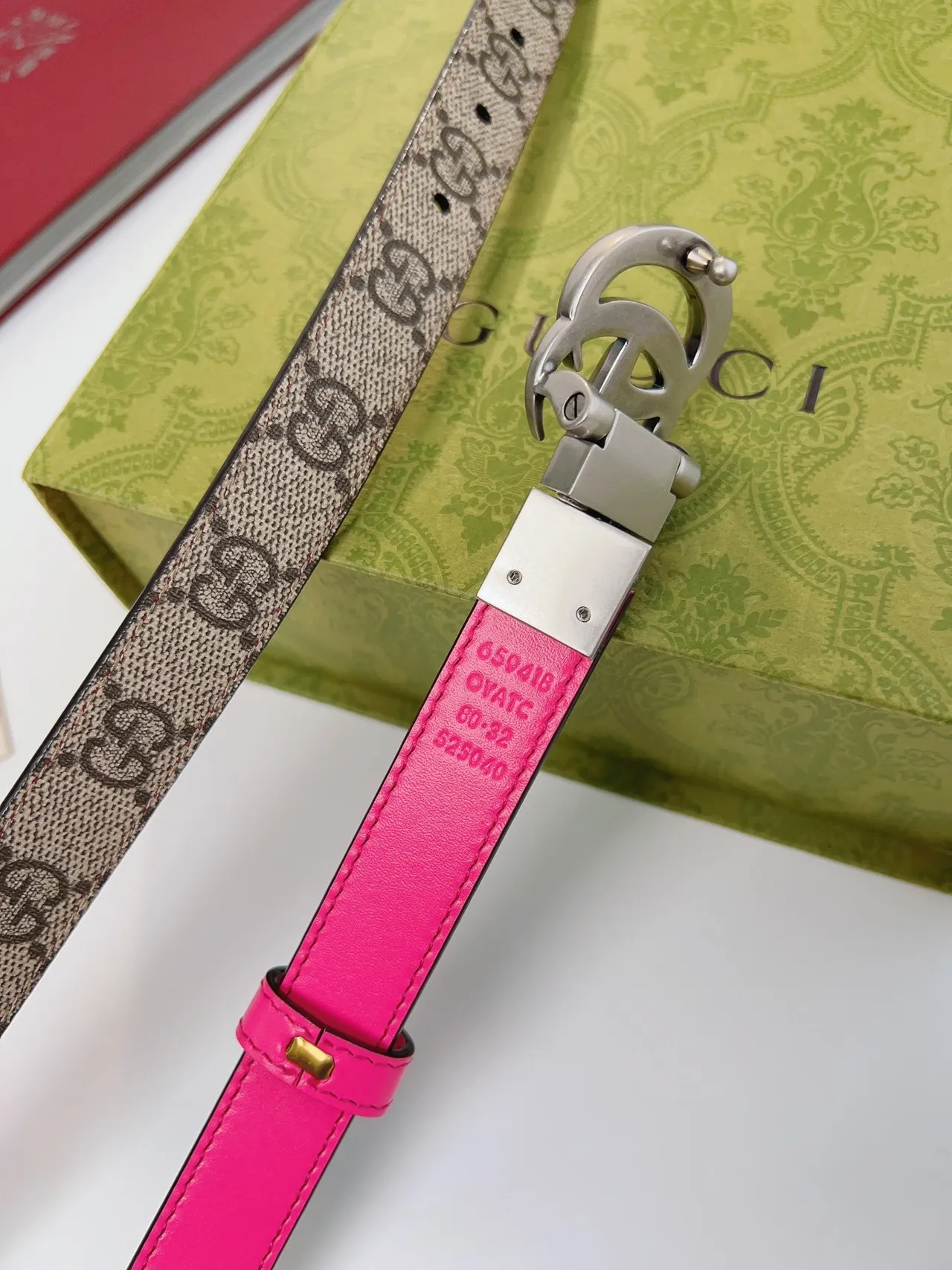 Gucci Ophidia Reversible Pink and GG Web Leather Belt 4
