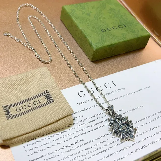 Gucci Ornate Silver-Tone Cross Motif Necklace 4