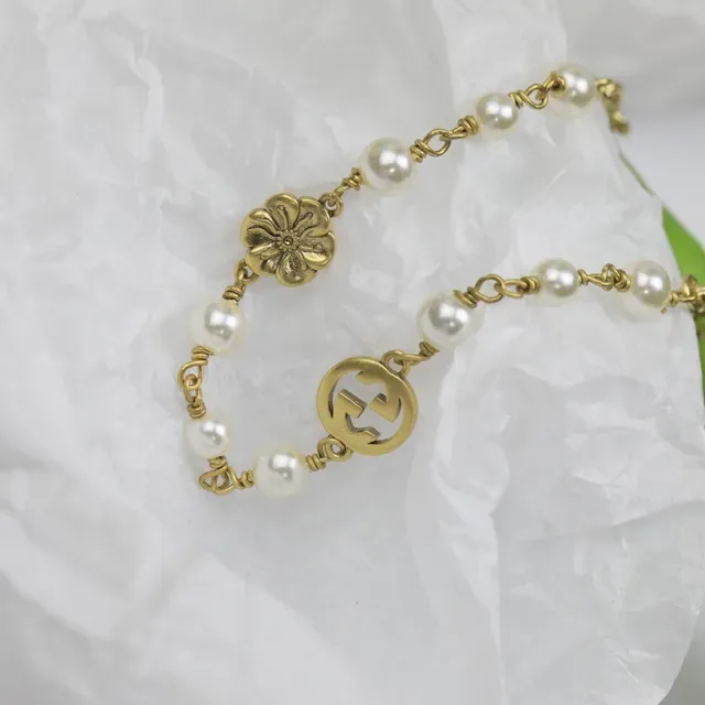 Gucci Pearl and Interlocking G Floral Charm Bracelet 4