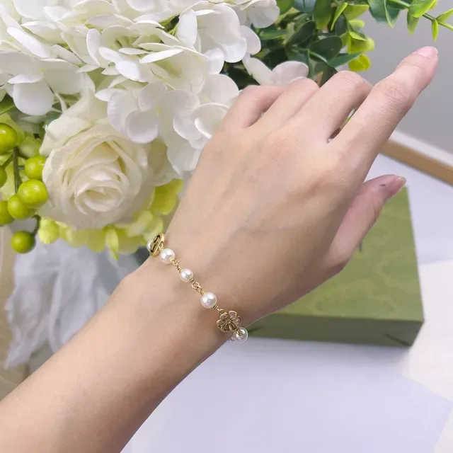 Gucci Pearl and Interlocking G Floral Charm Bracelet 6