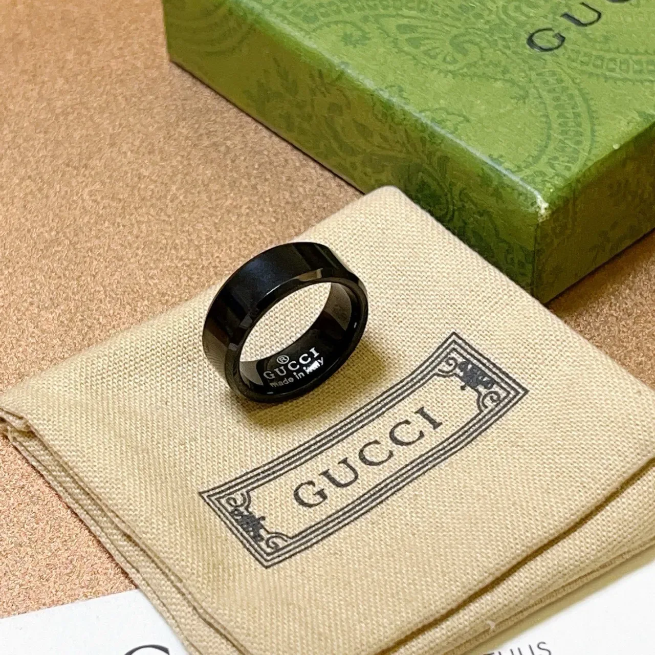 Gucci Polished Black Wide Band Ring 3