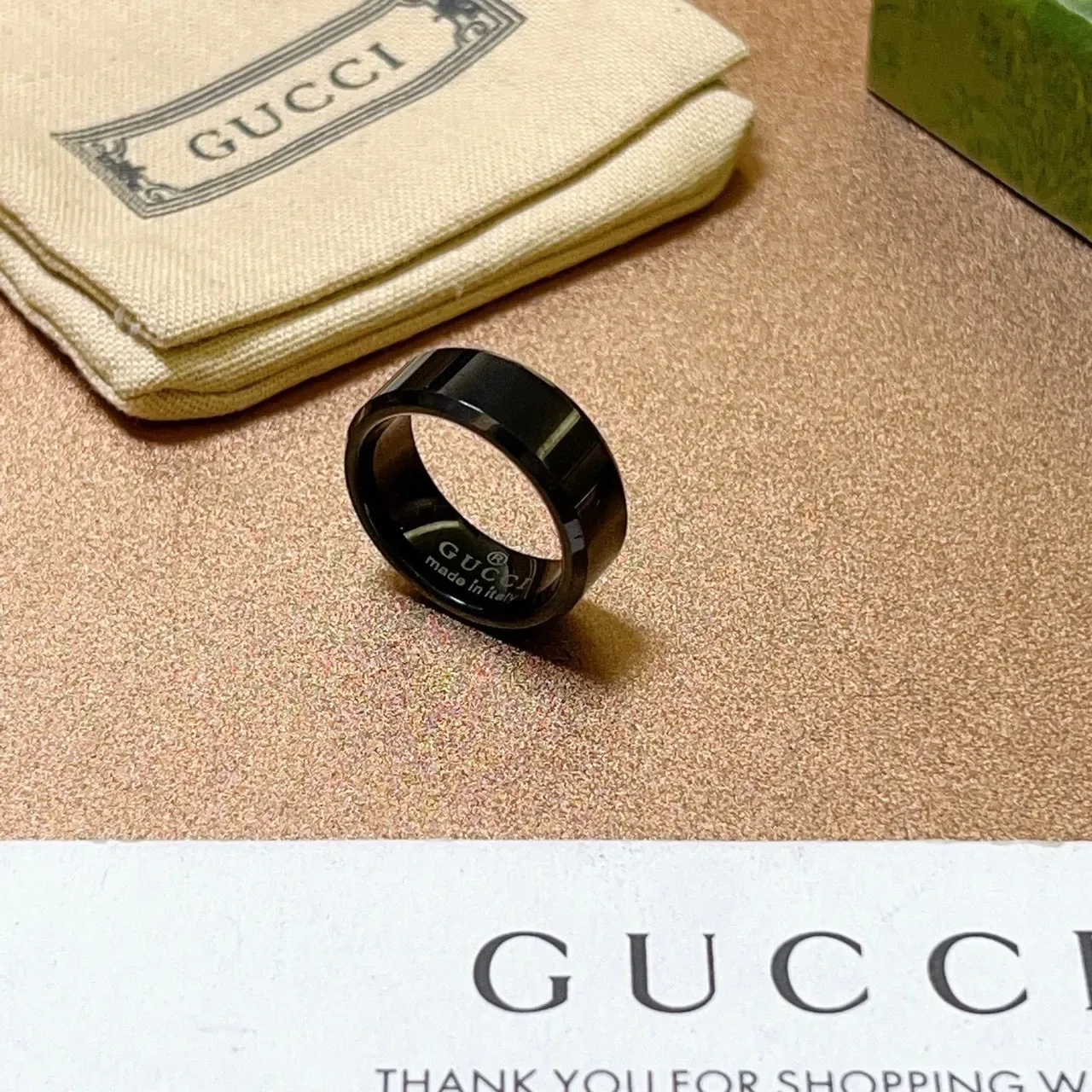 Gucci Polished Black Wide Band Ring 7