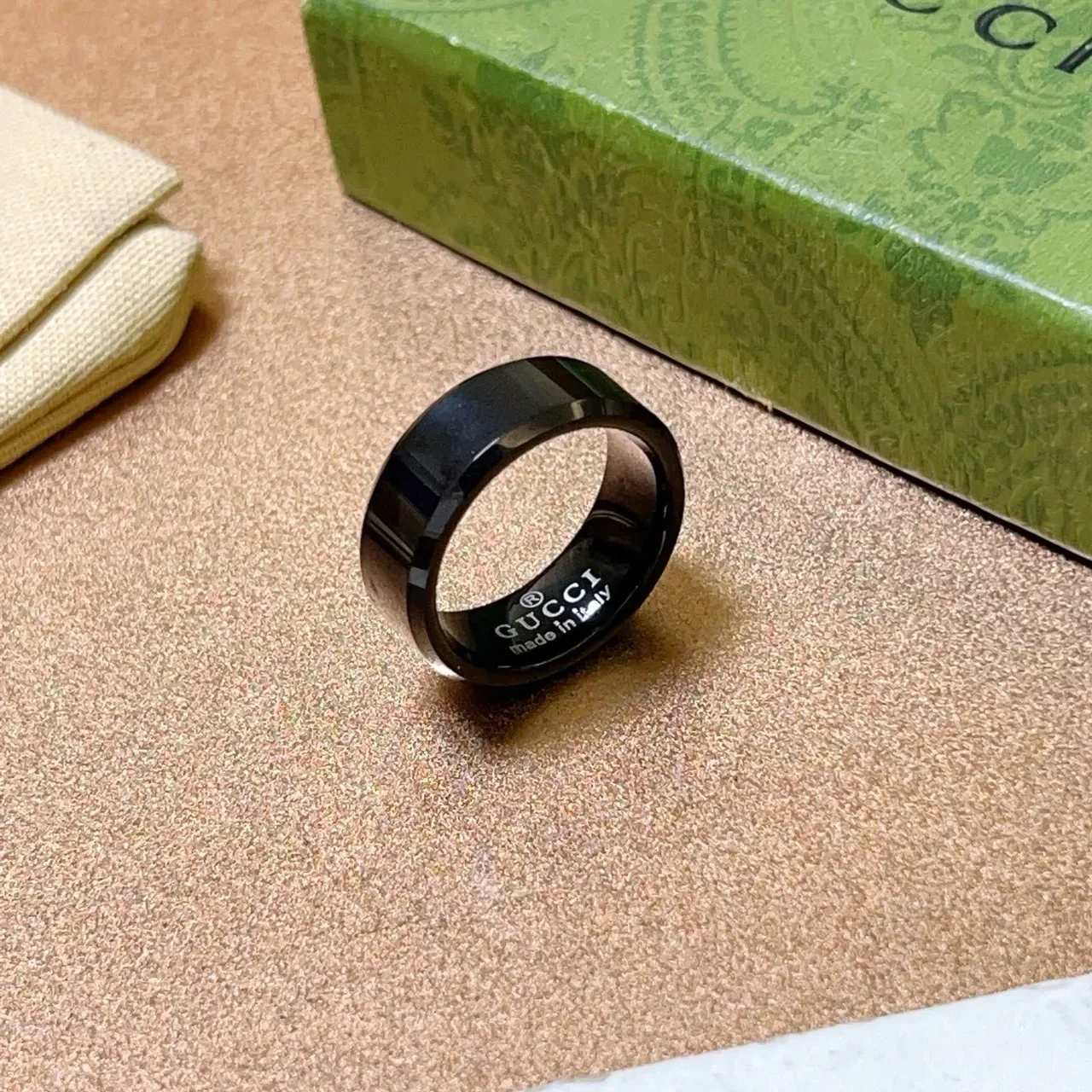 Gucci Polished Black Wide Band Ring 9