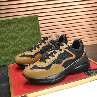 Gucci Rhyton أسود وتان GG Monogram حذاء رياضي سميك