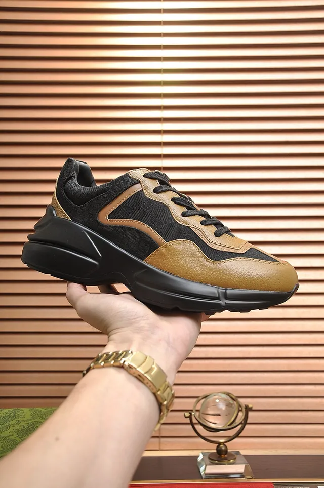 Gucci Rhyton কালো এবং ট্যান GG মনোগ্রাম চাংক স্নিকার 4