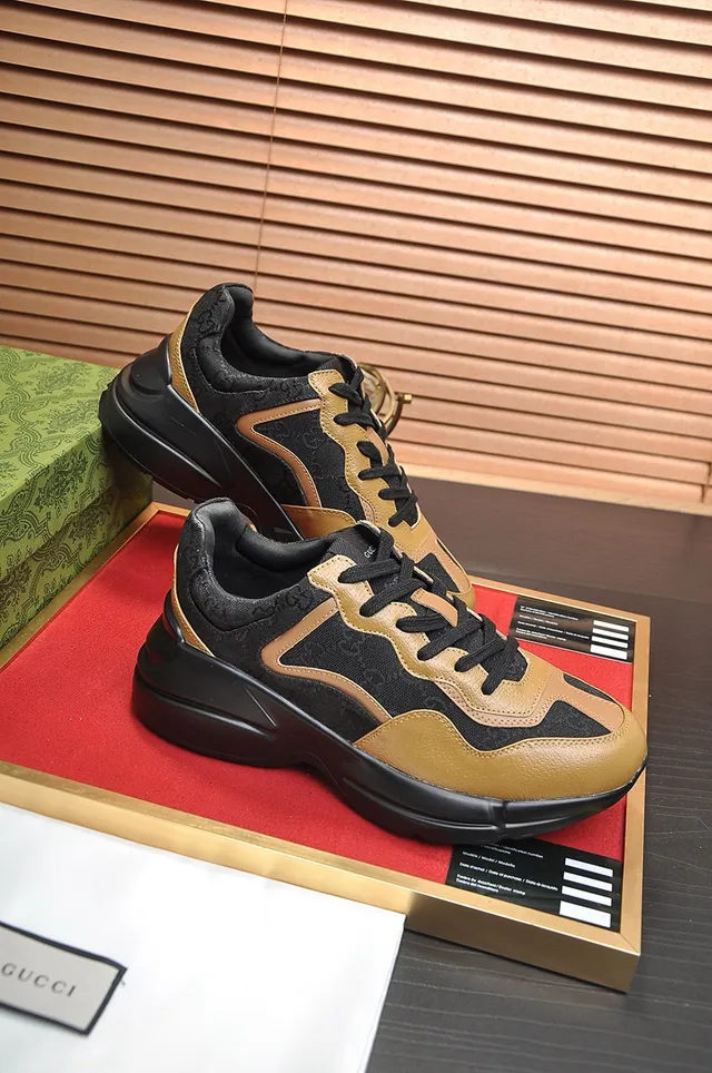 Gucci Rhyton কালো এবং ট্যান GG মনোগ্রাম চাংক স্নিকার 8