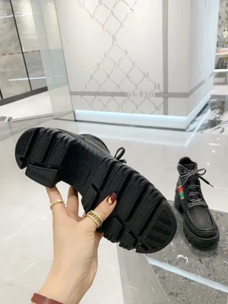 Gucci Rhyton Black Leather Web Stripe Ankle Boots 5