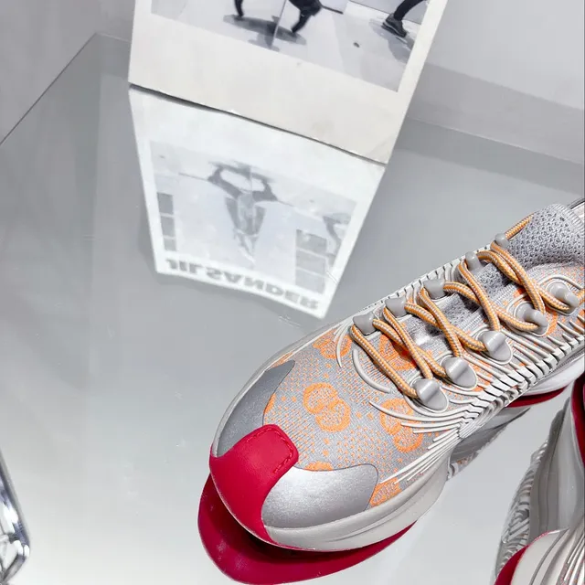 Gucci Rhyton Orange Monogram Silver and Red Chunky Sneakers 3