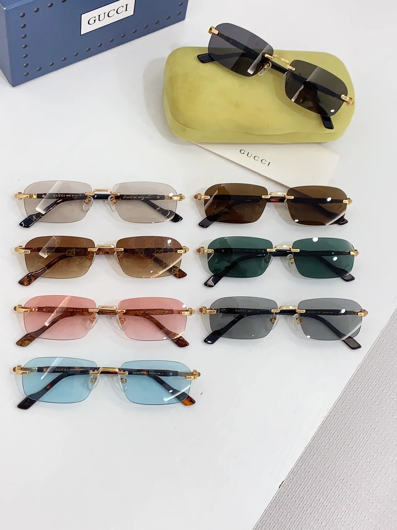 Gucci Rimless Rectangular Gold-Tone Marbled Acetate Optical Glasses 2