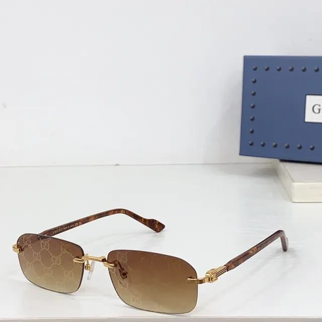 Gucci Rimless Rectangular Gold-Tone Marbled Acetate Optical Glasses 9