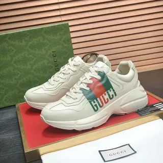 Gucci Screener Beige Red Chunky Sole Leather Upper Lifestyle Sneakers