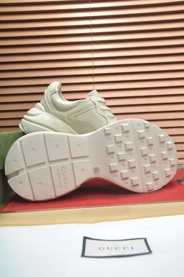 Gucci Screener Beige Red Chunky Sole Leather Upper Lifestyle Sneakers 2