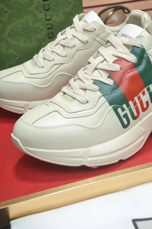 Gucci Screener Beige Red Chunky Sole Leather Upper Lifestyle Sneakers 3
