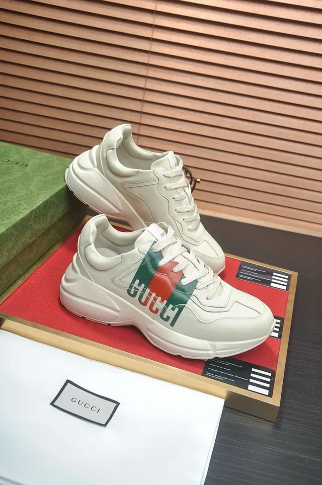Gucci Screener Beige Red Chunky Sole Leather Upper Lifestyle Sneakers 6