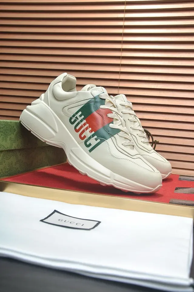 Gucci Screener Beige Red Chunky Sole Leather Upper Lifestyle Sneakers 7