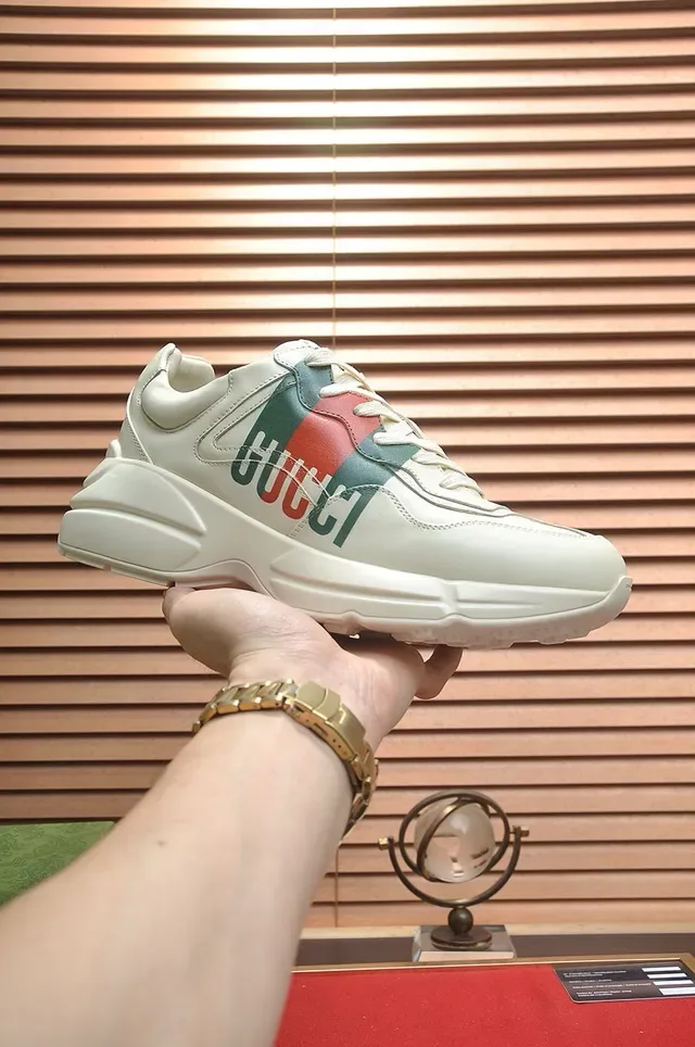 Gucci Screener Beige Red Chunky Sole Leather Upper Lifestyle Sneakers 8