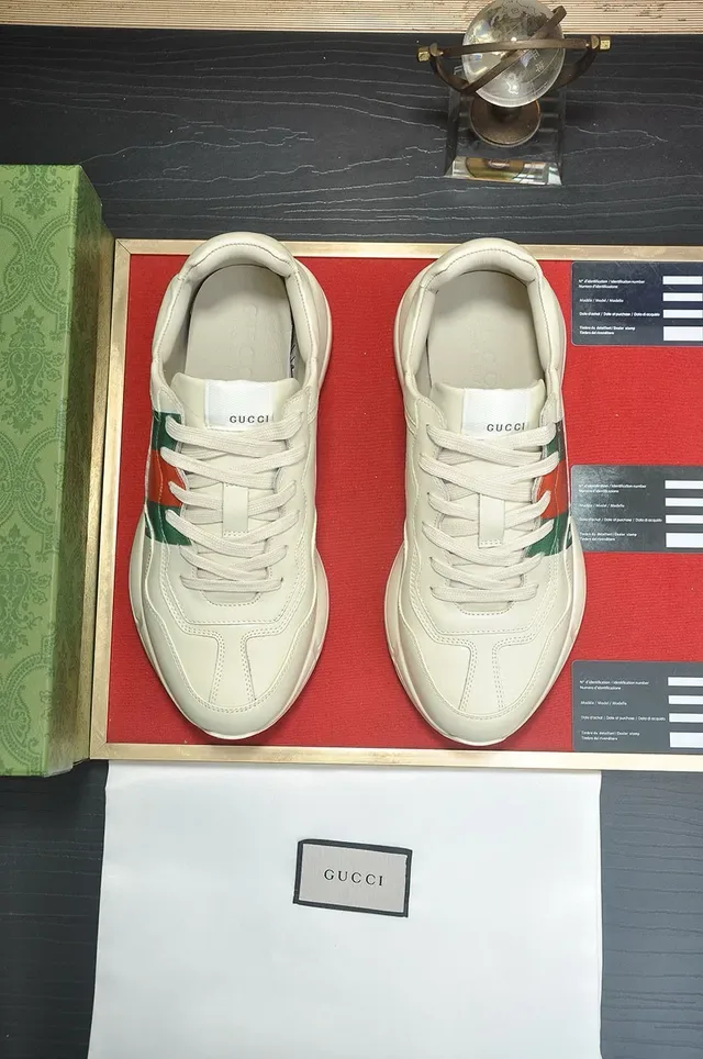 Gucci Screener Beige Red Chunky Sole Leather Upper Lifestyle Sneakers 9