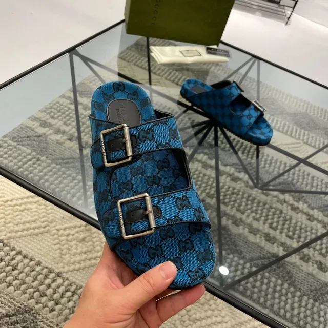 Gucci Screener Blue GG Monogram Canvas Slippers 3
