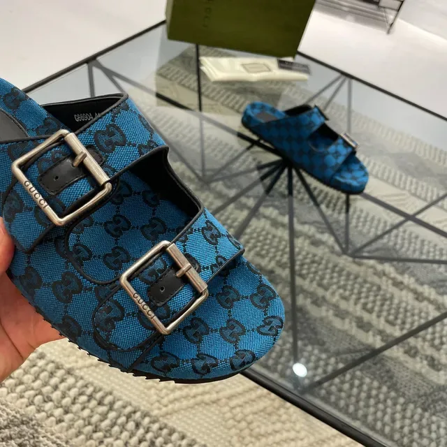 Gucci Screener Blue GG Monogram Canvas Slippers 5