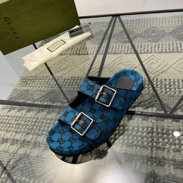 Gucci Screener Blue GG Monogram Canvas Slippers 6