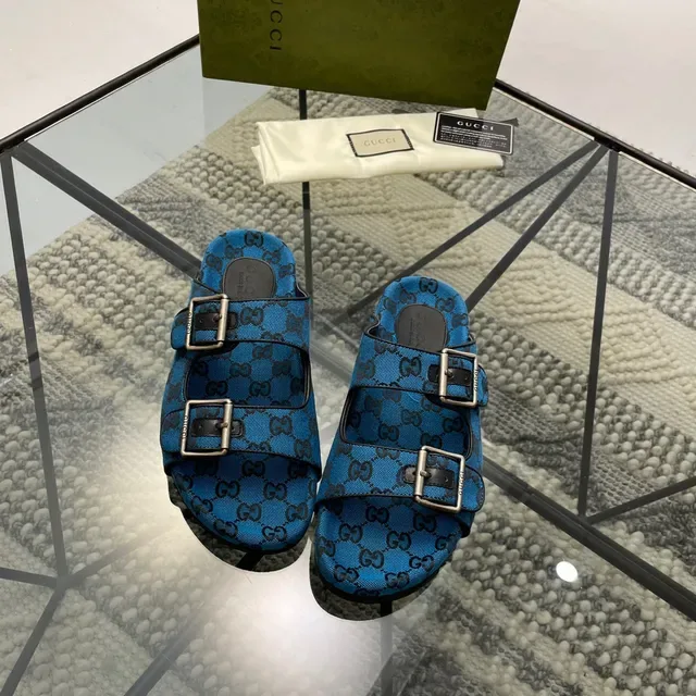 Gucci Screener Blue GG Monogram Canvas Slippers 9