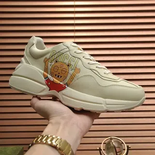Gucci Screener Cream Leather Graphic Cartoon Lifestyle Sneakers