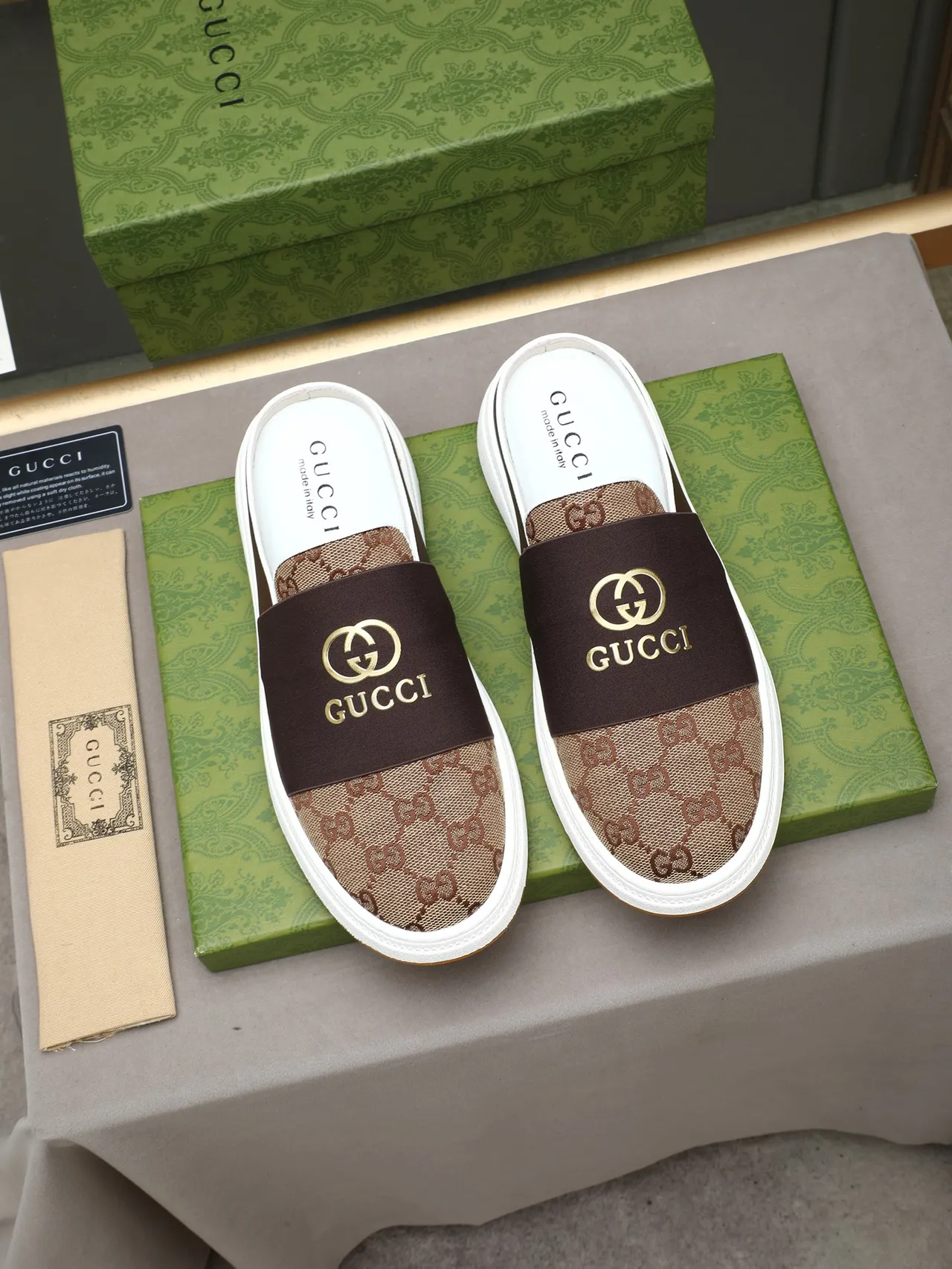 Gucci Screener GG Monogram Brown and Beige Backless Loafer 2